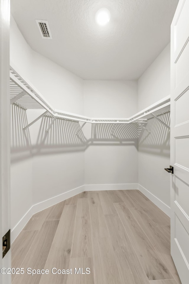 spacious closet with light hardwood / wood-style flooring