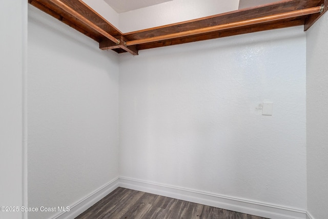 walk in closet with dark wood-type flooring