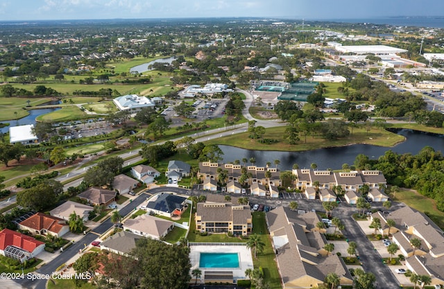 aerial view with a water view