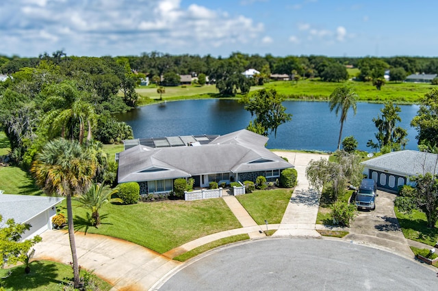 aerial view with a water view