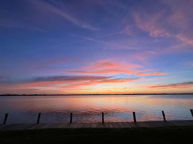 view of dock with a water view