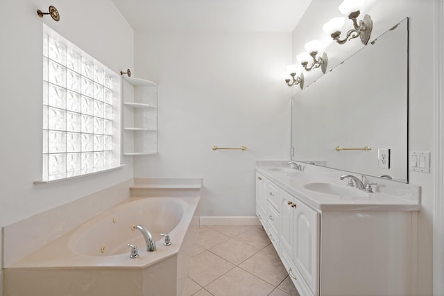 bathroom featuring tile patterned floors, vanity, and a bath