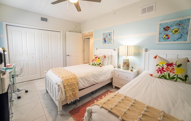 bedroom with a closet and ceiling fan