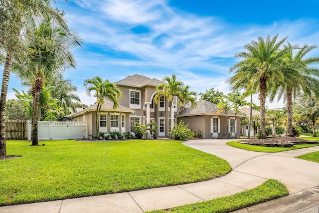 mediterranean / spanish-style home with a front lawn