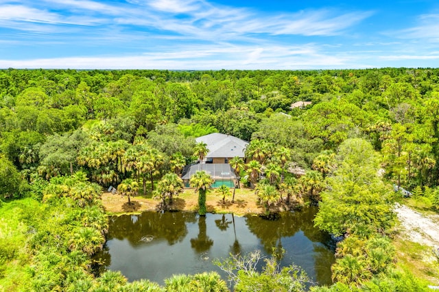 bird's eye view featuring a water view