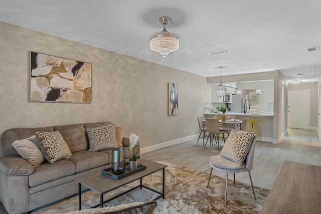 living room with light wood-type flooring