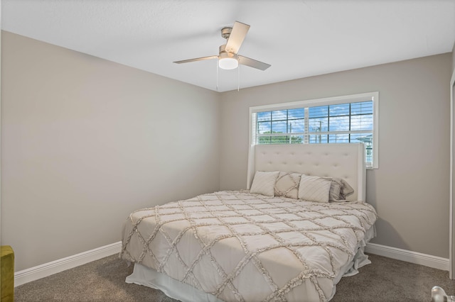 bedroom featuring carpet floors and ceiling fan