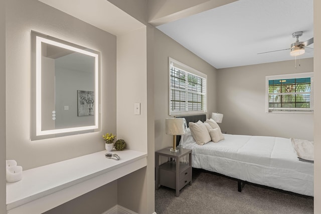 bedroom featuring carpet floors and ceiling fan