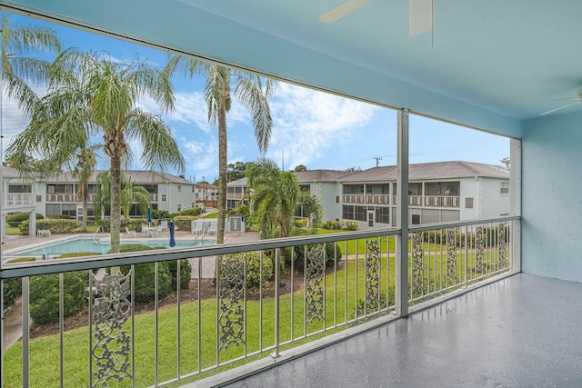 balcony with ceiling fan