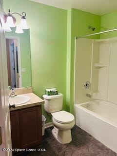 full bathroom featuring shower / washtub combination, vanity, and toilet