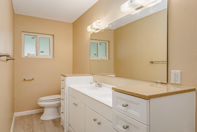 bathroom featuring vanity, hardwood / wood-style flooring, and toilet