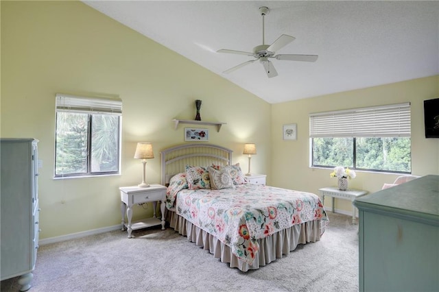 9635 Riverside Dr Unit 3, Sebastian, FL 32958 - bedroom with ceiling fan, vaulted ceiling, and light carpet