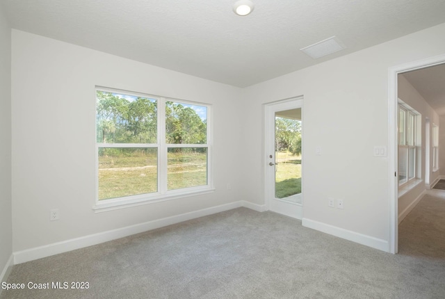 unfurnished room with light carpet