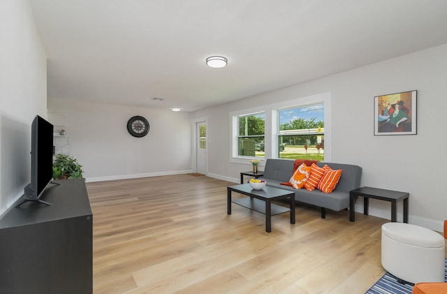 living room with light hardwood / wood-style floors