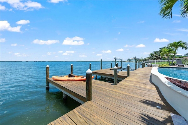 dock area with a water view