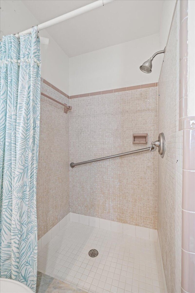 bathroom featuring a shower with shower curtain