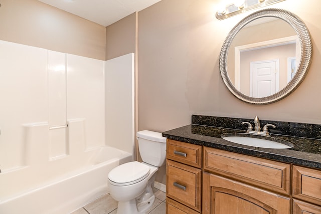 full bathroom featuring shower / bathtub combination, toilet, tile patterned floors, and vanity