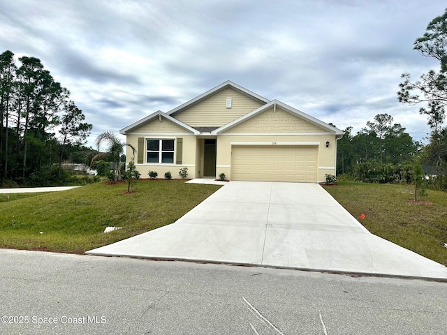 craftsman-style home with a garage and a front lawn