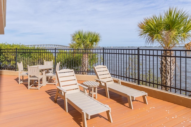 deck with a water view