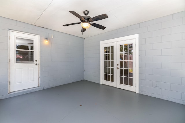 view of patio / terrace featuring french doors and ceiling fan