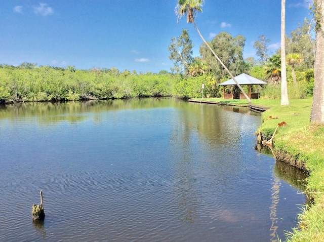 view of water feature with a gazebo