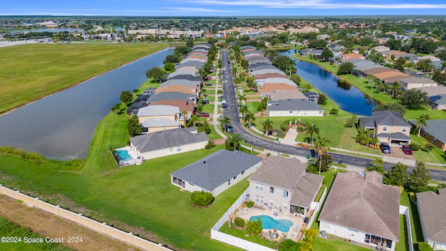 bird's eye view featuring a water view