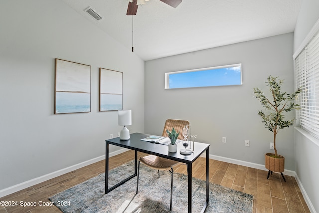 office area with hardwood / wood-style flooring and plenty of natural light