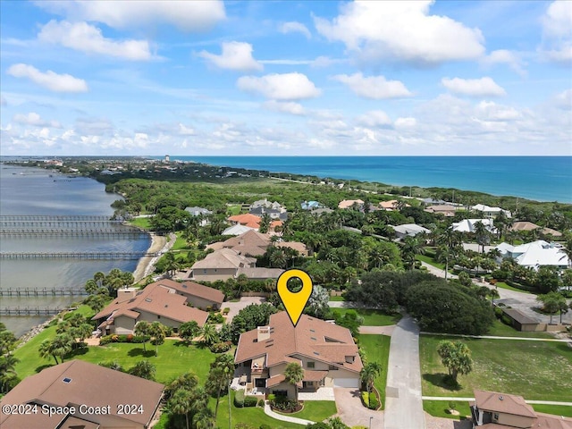 aerial view with a water view