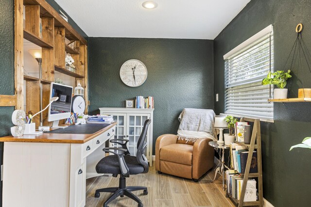 office space featuring light hardwood / wood-style flooring