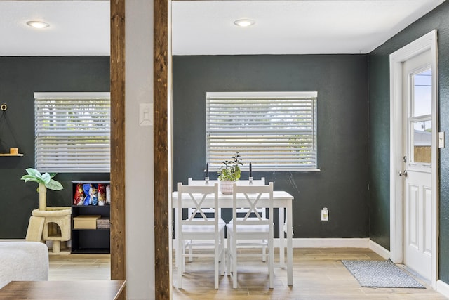 dining space featuring light hardwood / wood-style flooring