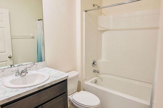 full bathroom featuring vanity, toilet, and shower / bathtub combination with curtain