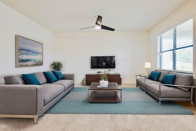 living room with ceiling fan