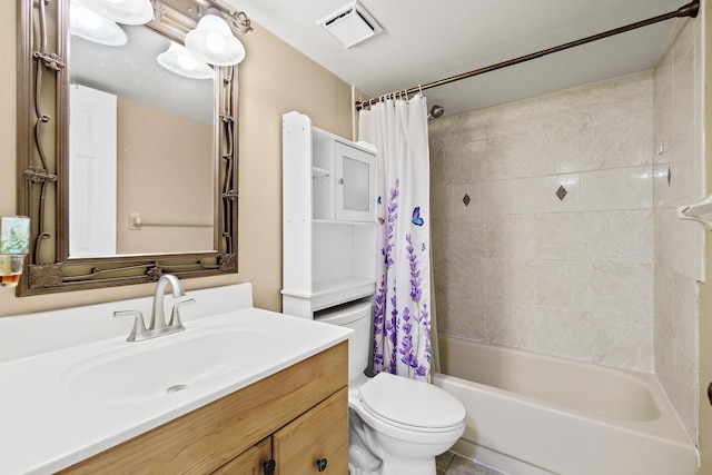 full bathroom featuring vanity, toilet, and shower / bath combo with shower curtain