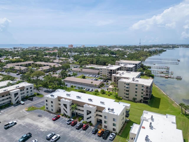 aerial view with a water view