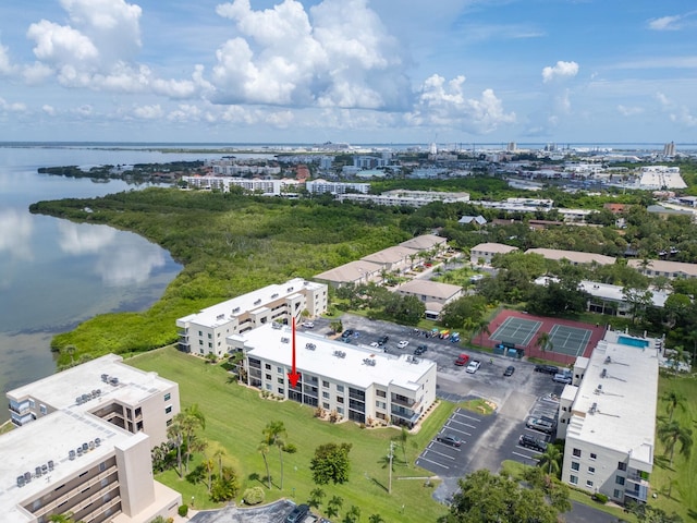 bird's eye view featuring a water view