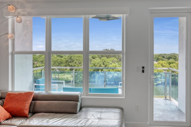 living room with a water view