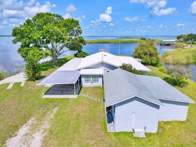 aerial view with a water view