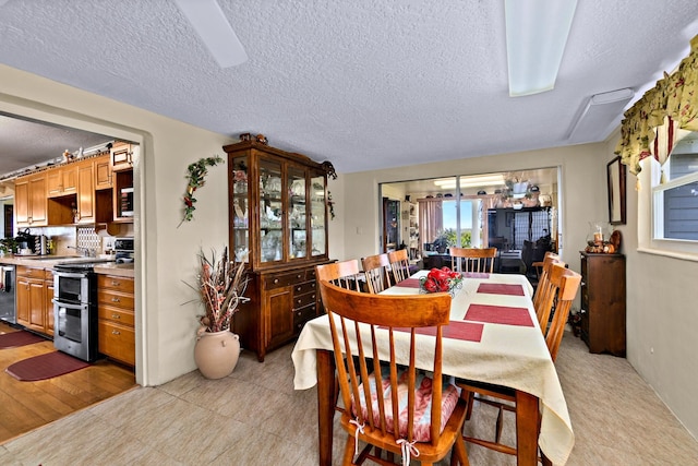 dining room featuring a textured ceiling