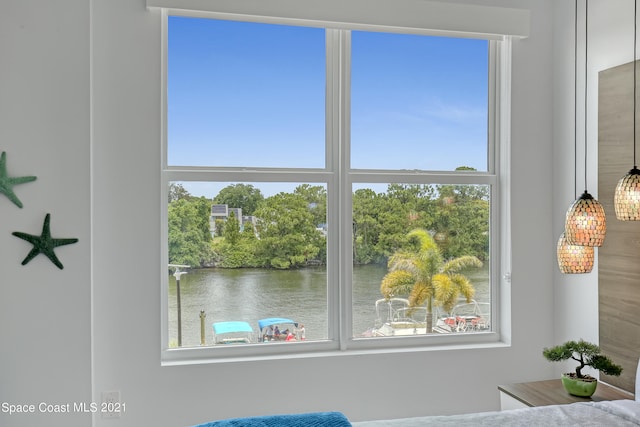 room details featuring a water view