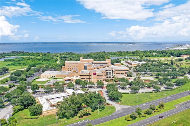 aerial view with a water view