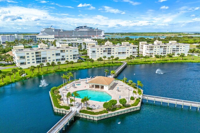 bird's eye view featuring a water view