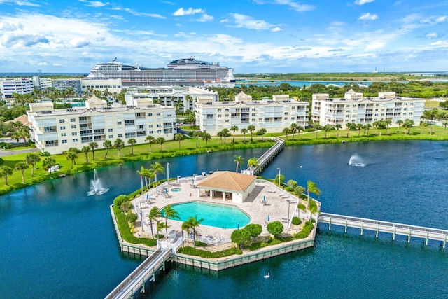 bird's eye view featuring a water view