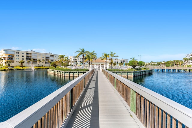 dock area with a water view