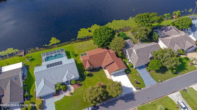 aerial view featuring a water view