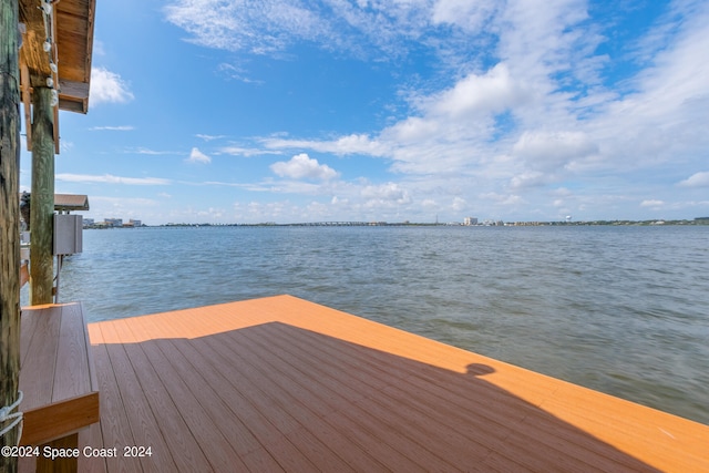 dock area with a water view