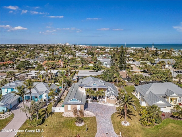 aerial view featuring a water view