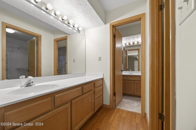 bathroom with vanity and hardwood / wood-style floors