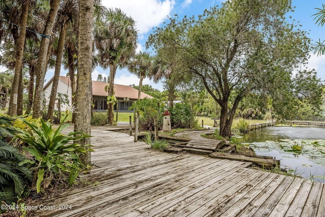 deck with a water view