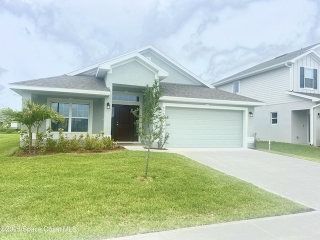858 Soleway Dr, Palm Bay, FL 32907 - ranch-style home featuring a garage, driveway, stucco siding, and a front yard