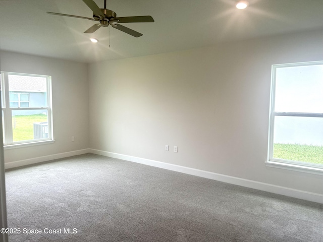 858 Soleway Dr, Palm Bay, FL 32907 - empty room featuring baseboards, ceiling fan, carpet flooring, and recessed lighting